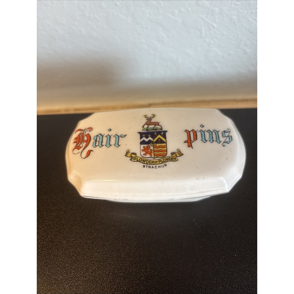 Collectible Vintage Hair Pin Trinket Box Porcelain Hand Painted